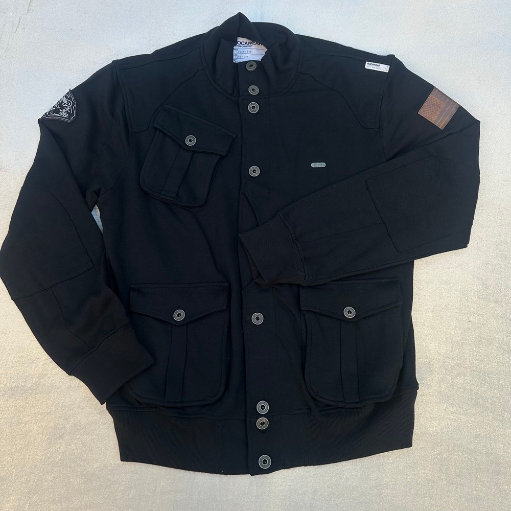 Rocawear Denim Company Y2K Jacket Mens Large Black Utility Cargo Hip Hop Jay-z